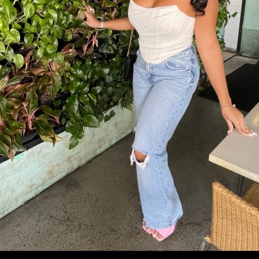 Zara Light Blue Distressed Flare Jeans